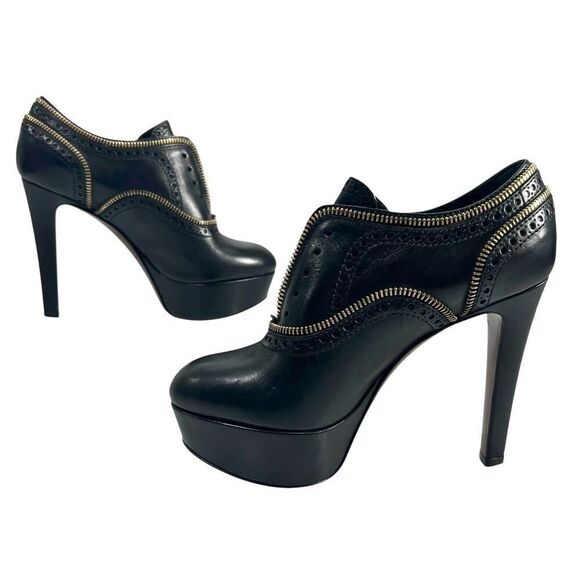 Louis Vuitton Women's Black Leather Zipper Trim Platform Pump Heels Size 6 - Picture 1 of 12